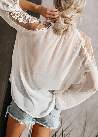 Tops Floral Black Chiffon Lantern V Sleeve Neck Fashion