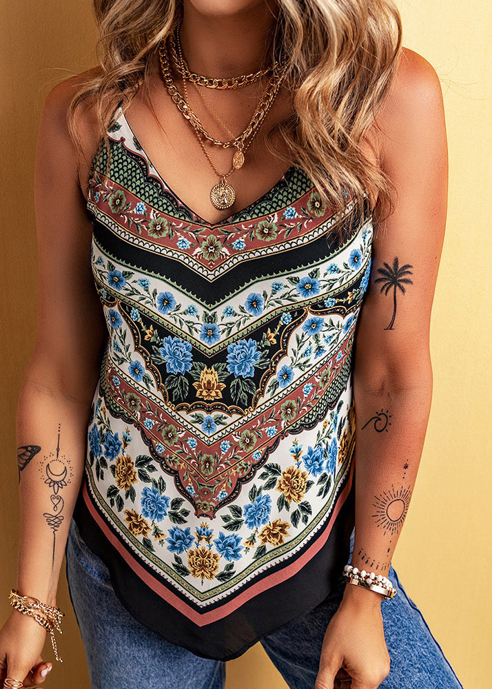 Neck Vest Print Pink Fashion V Sleeveless