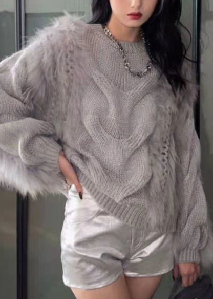 Fluffy Sweaters Cozy Fall Fuzzy Knit O-Neck Fashion Yellow Fur Cotton