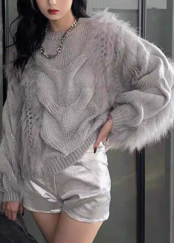 Fluffy Sweaters Cozy Fall Fuzzy Knit O-Neck Fashion Yellow Fur Cotton