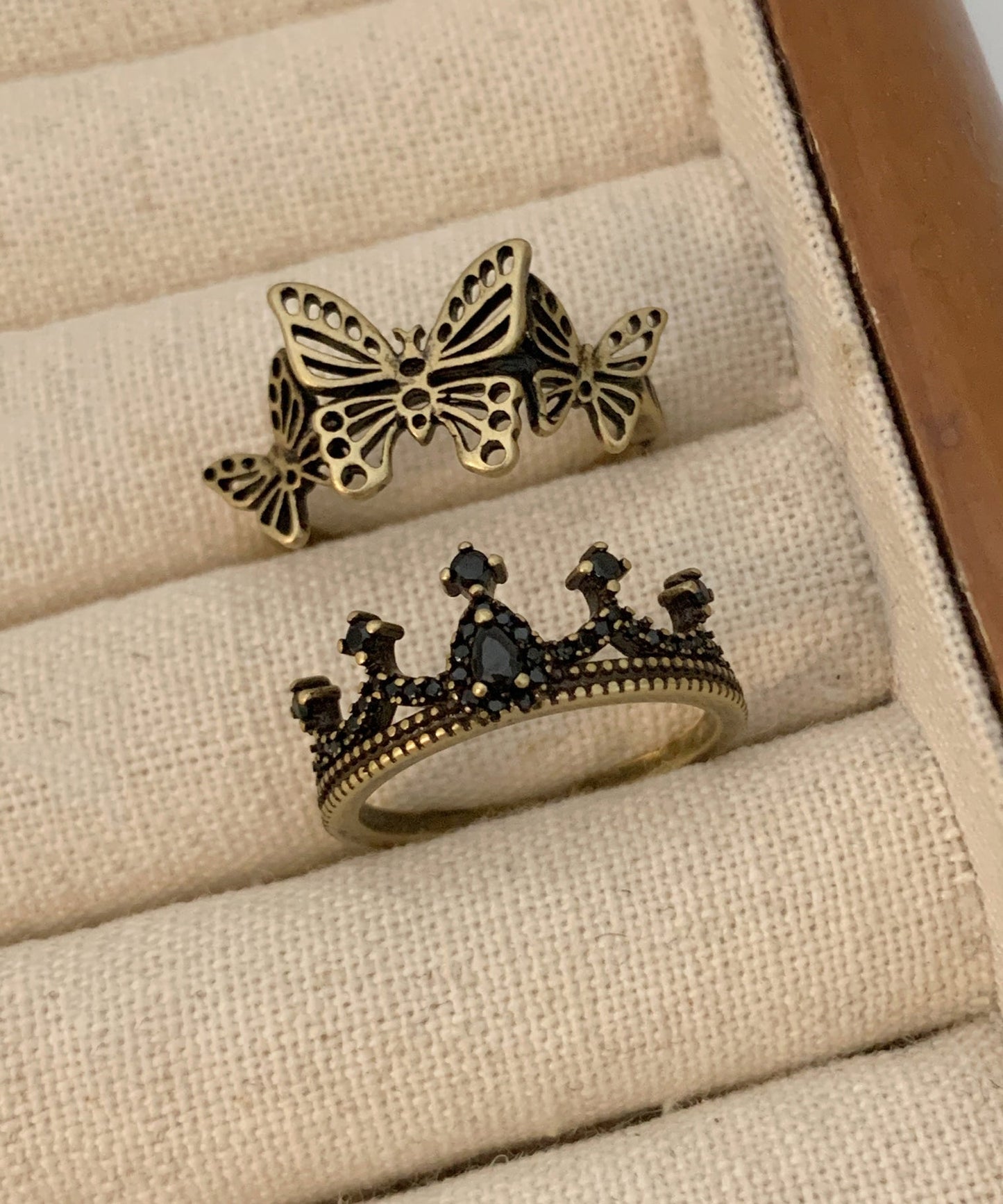 Rings Crown Hollow Piece Gold Two Set Ancient Out Fine Metal Butterfly
