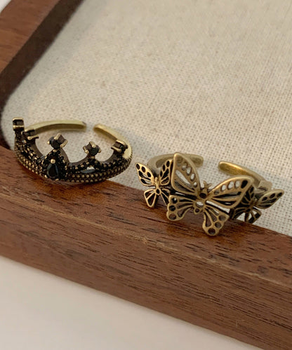 Rings Crown Hollow Piece Gold Two Set Ancient Out Fine Metal Butterfly