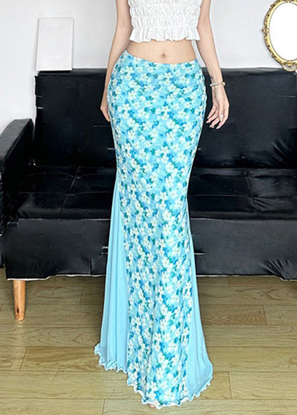 Fine Blue Tulle Patchwork High Waist Maxi Skirt Summer