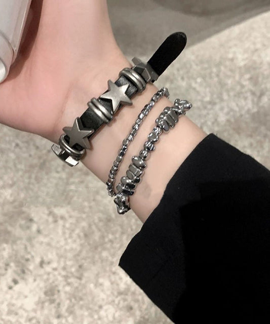 Fine PU Three-Piece Chain Star Grey Set Alloy Bracelet
