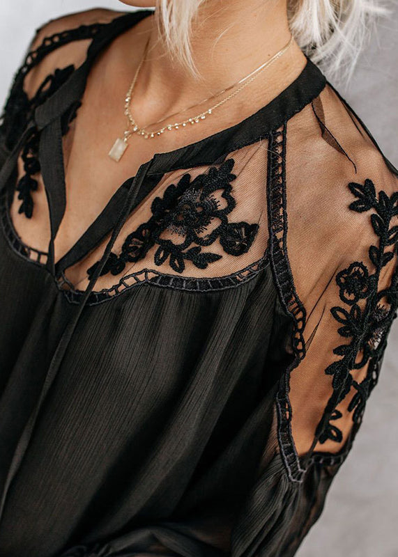 V Shirt Neck White Fall Lace Fine Patchwork