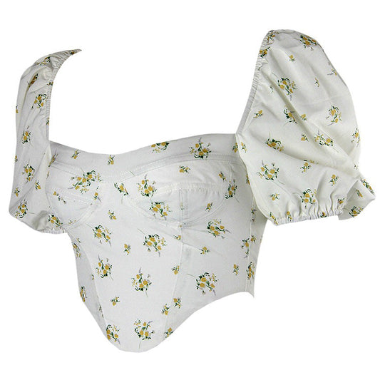 Haut corset à imprimé floral blanc