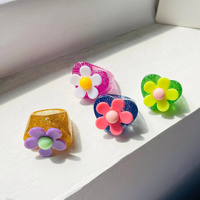 Bagues épaisses à motif de fleurs kawaii