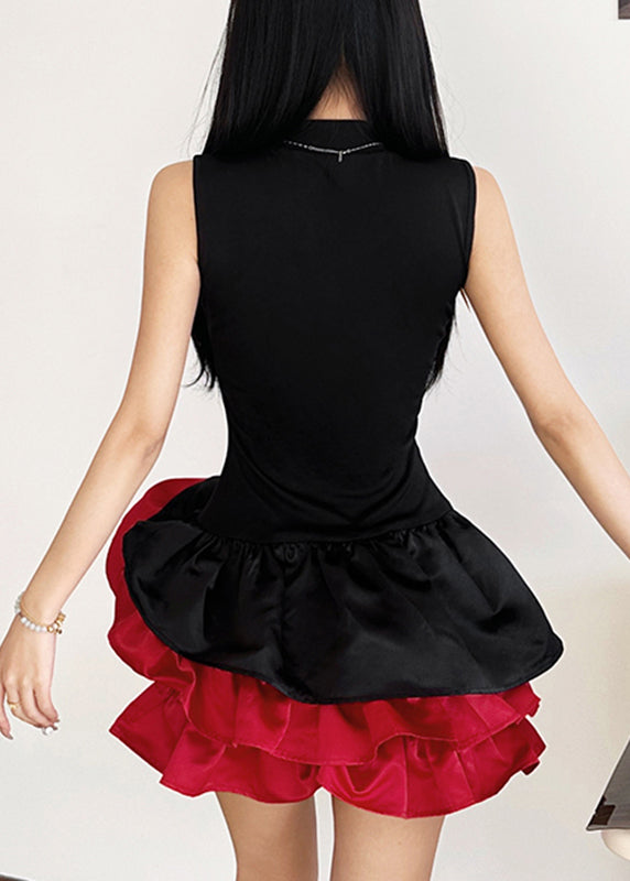 French Black Rose Floral Mid Dresses Sleeveless