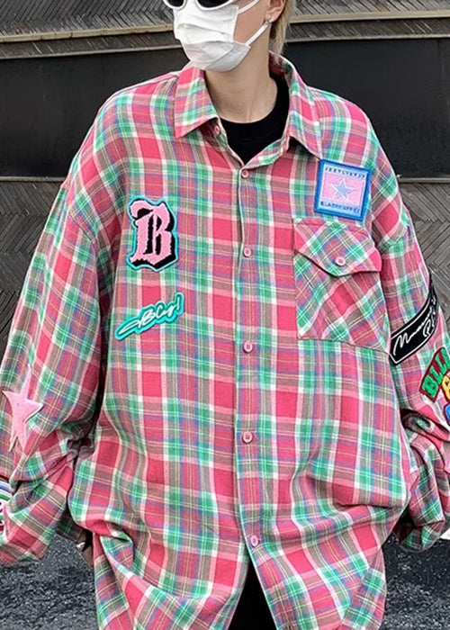 French Navy Plaid Pockets Cotton Shirt Men Spring