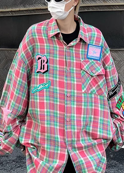 French Navy Plaid Pockets Cotton Shirt Men Spring