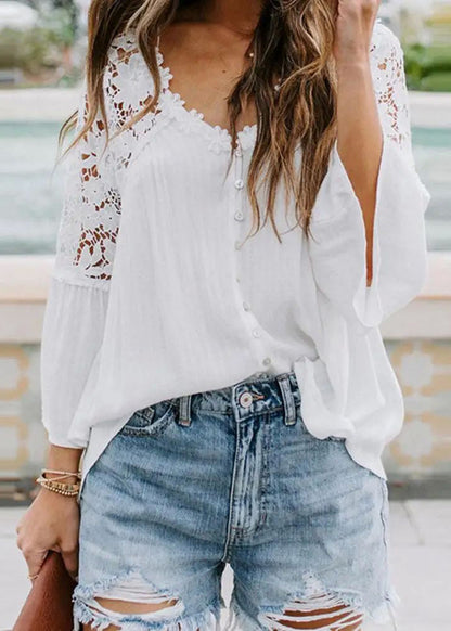 Shirts Lace White French Patchwork Sleeve Flare