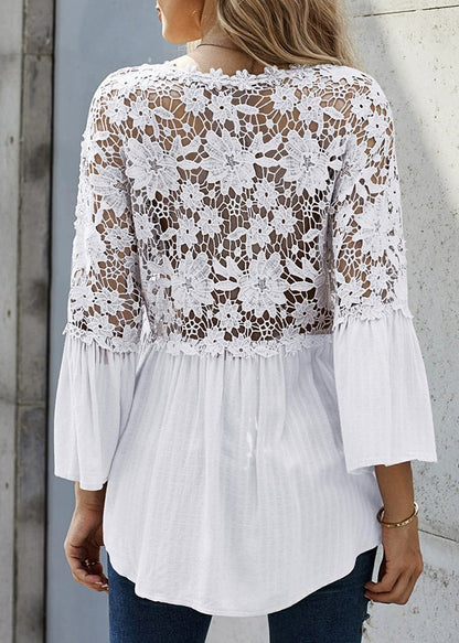 Shirts Lace White French Patchwork Sleeve Flare