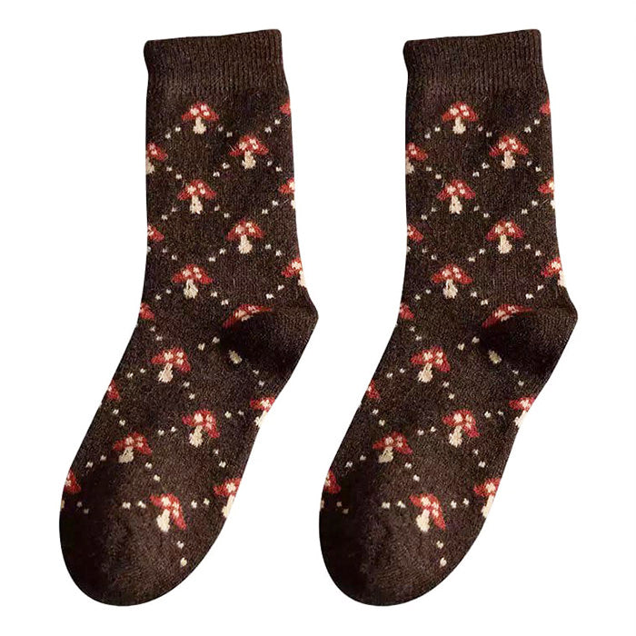 Chaussettes marron foncé à motif champignon