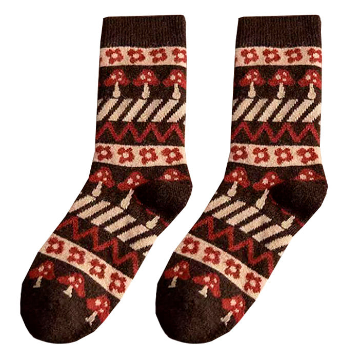 Chaussettes marron foncé à motif champignon