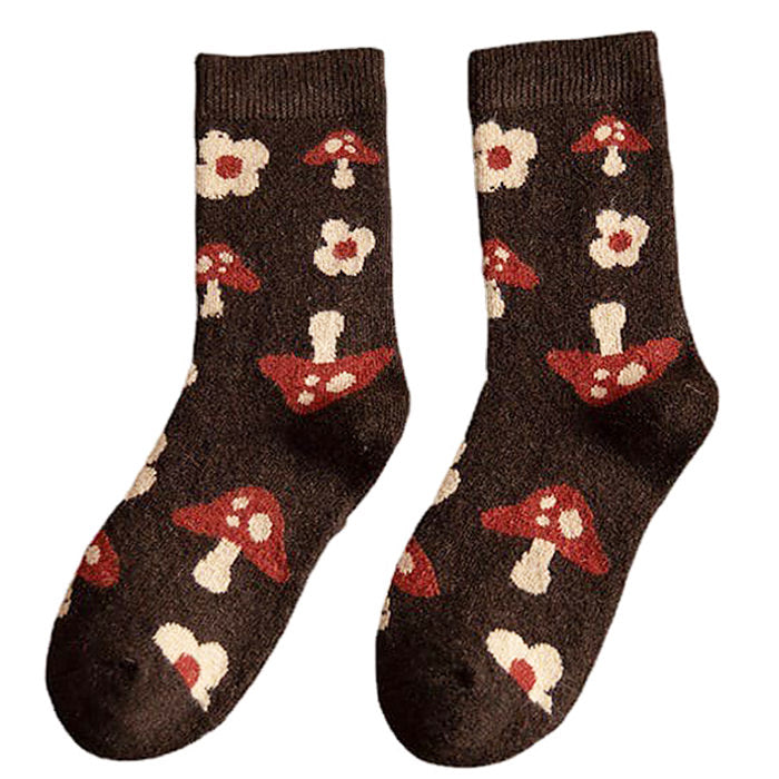 Chaussettes marron foncé à motif champignon