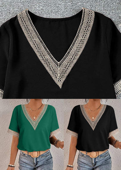 Out Tops Short Sleeve Neck Hollow V Green