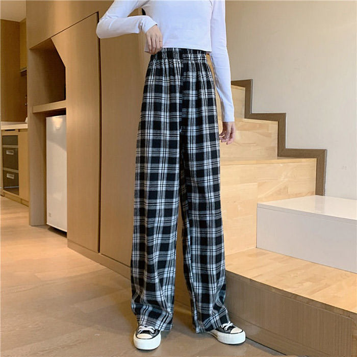 Vintage Casual Plaid Pants