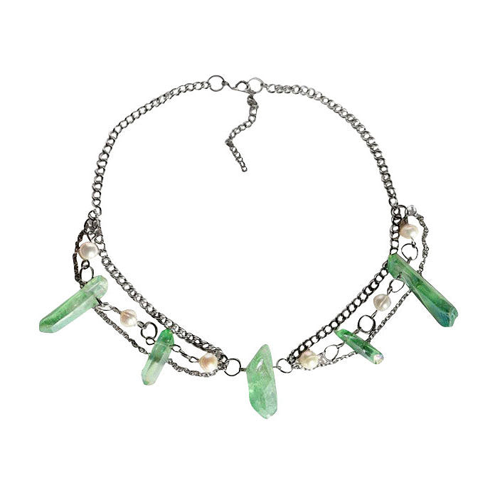 Collier à plusieurs couches en cristal vert