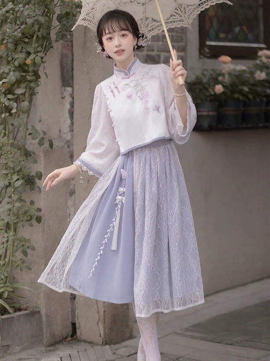 Cheongsam floral violet élégant