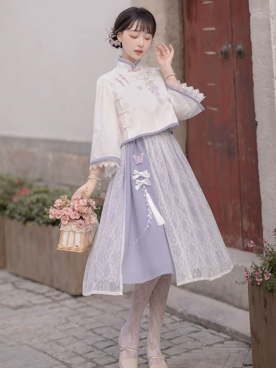 Elegant Purple Floral Cheongsam