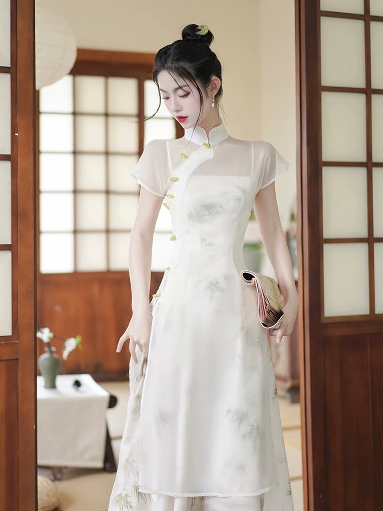 Robe blanche cheongsam féerique