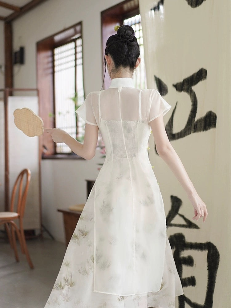 Robe blanche cheongsam féerique