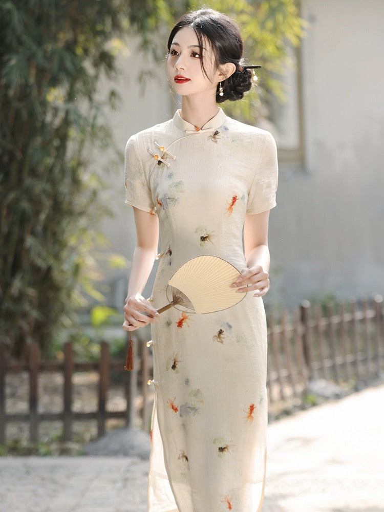 Elegant Fish Printing Cheongsam