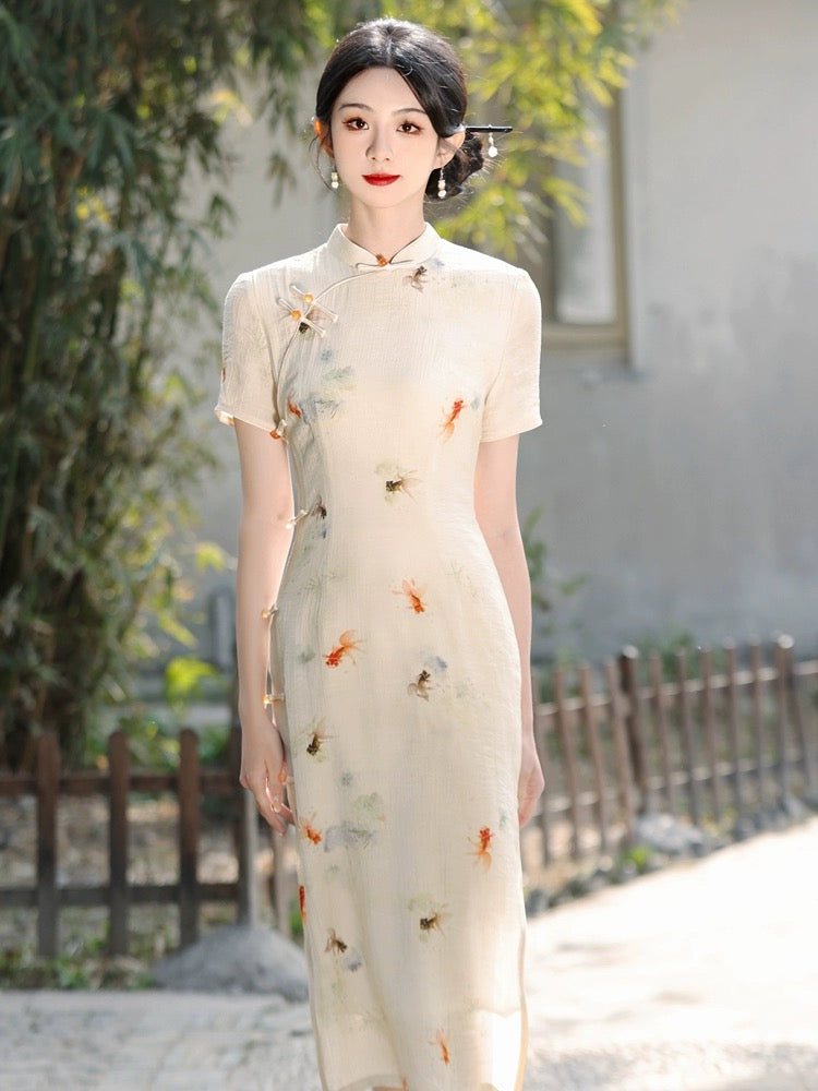 Cheongsam élégant à imprimé poisson