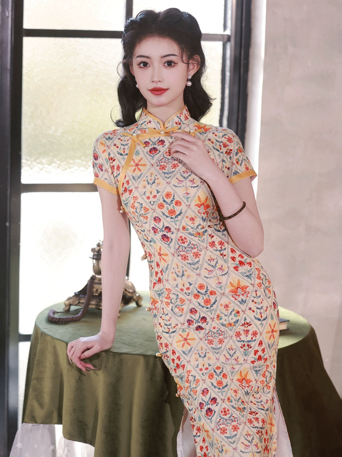 Lattice Floral Cheongsam