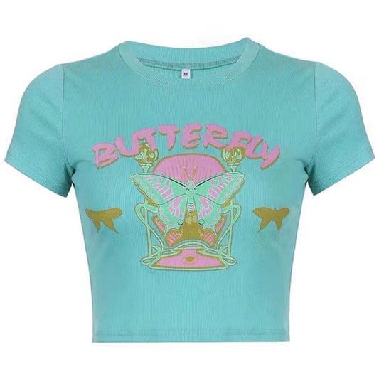 Crop top papillon vert