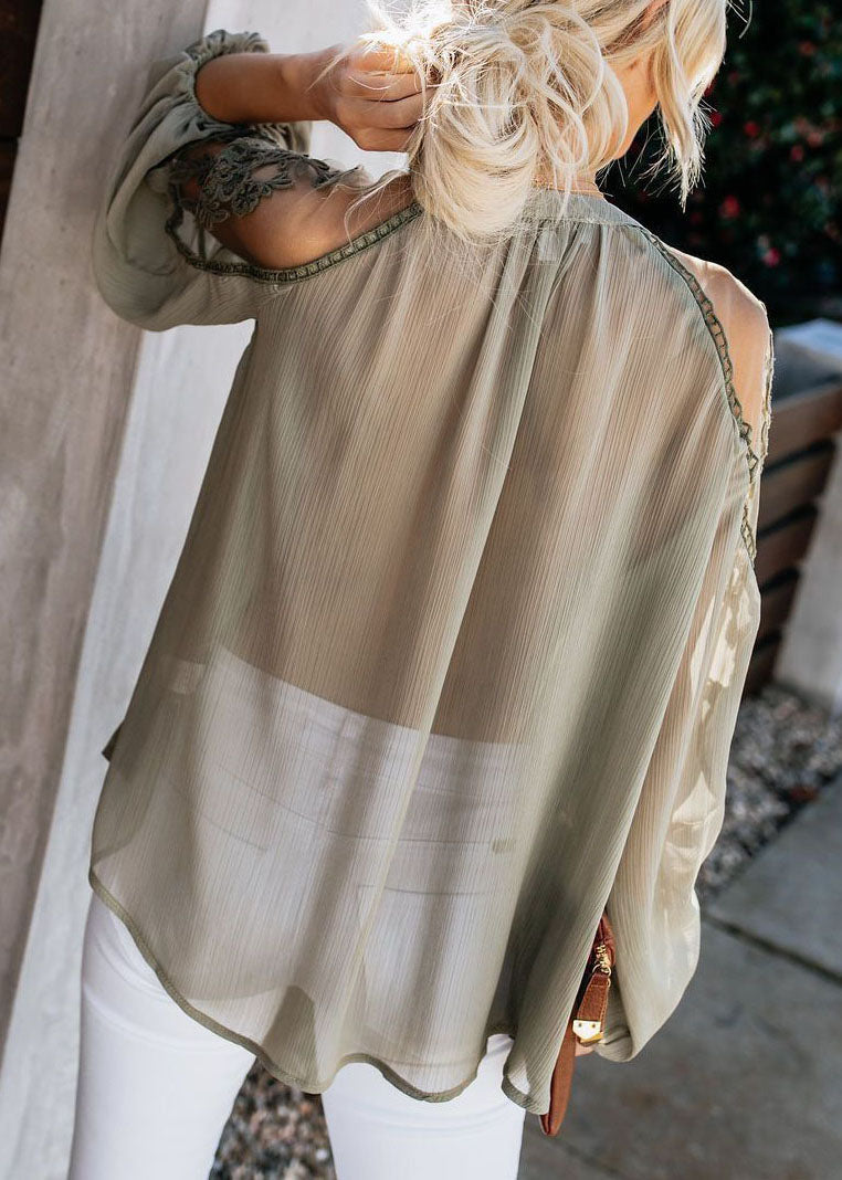 Army Tulle Chiffon Green Patchwork Top Italian Fall