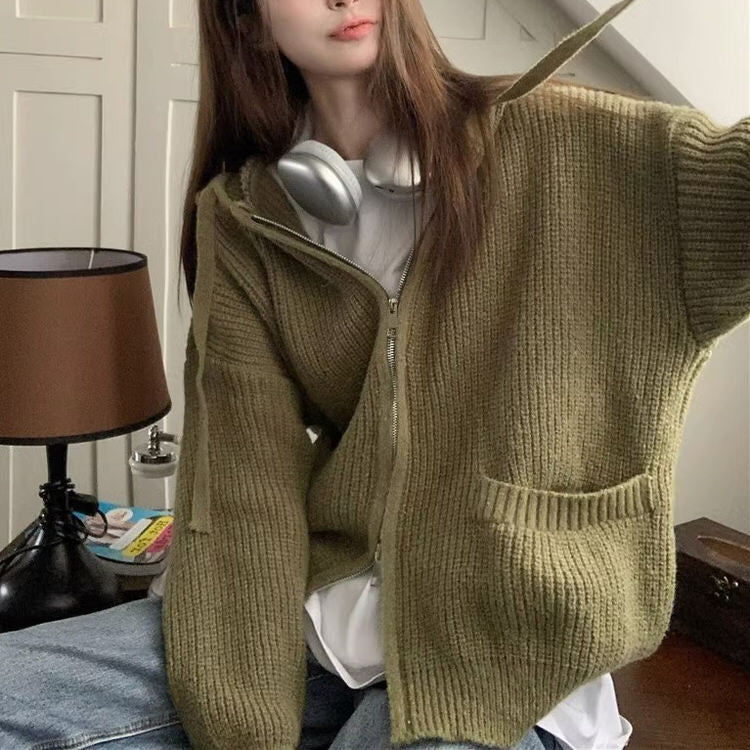 green knit zip up hoodie sweater boogzel clothing, aesthetic outfits