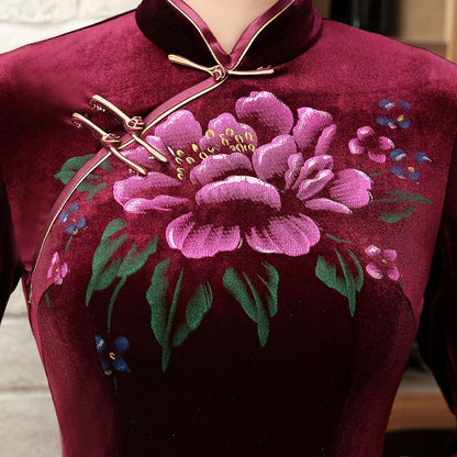 3/4-Sleeve Slit-Side Cheongsam