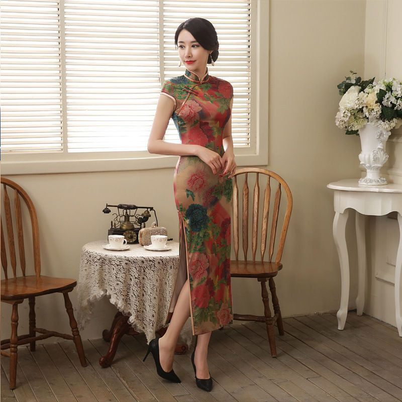 Cap Sleeve Printed Cheongsam