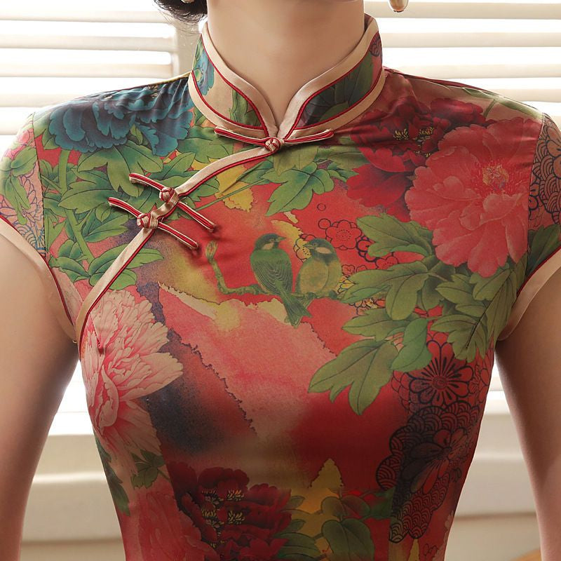 Cap Sleeve Printed Cheongsam