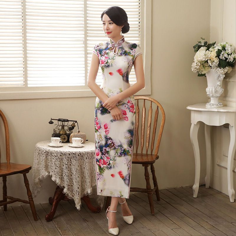 Short-Sleeve Printed Cheongsam