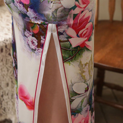 Short-Sleeve Printed Cheongsam