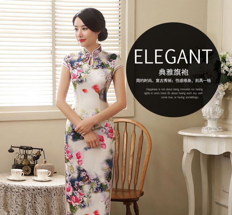 Short-Sleeve Printed Cheongsam