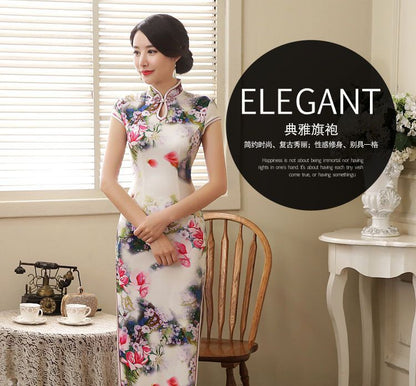 Short-Sleeve Printed Cheongsam