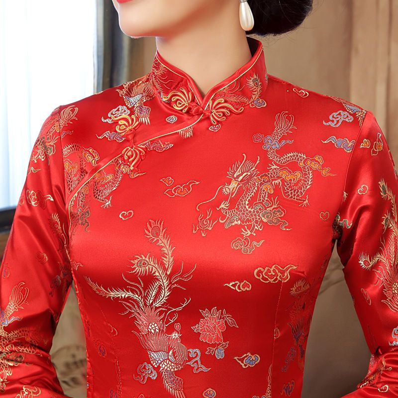 3/4-Sleeve Embroidery Cheongsam