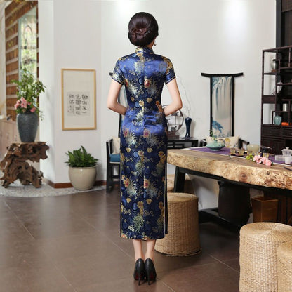 Short-Sleeve Jacquard Midi Cheongsam