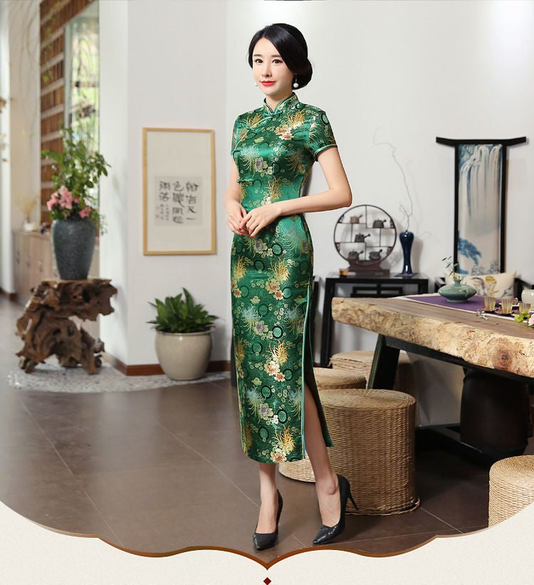 Short-Sleeve Jacquard Midi Cheongsam