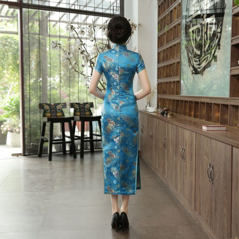 Short-Sleeve Printed Midi Cheongsam