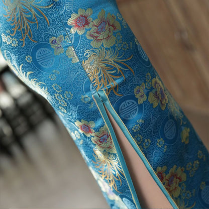 Short-Sleeve Printed Midi Cheongsam