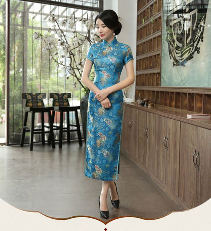 Short-Sleeve Printed Midi Cheongsam