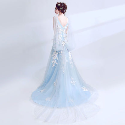 Embroidery Dip-Back Evening Gown