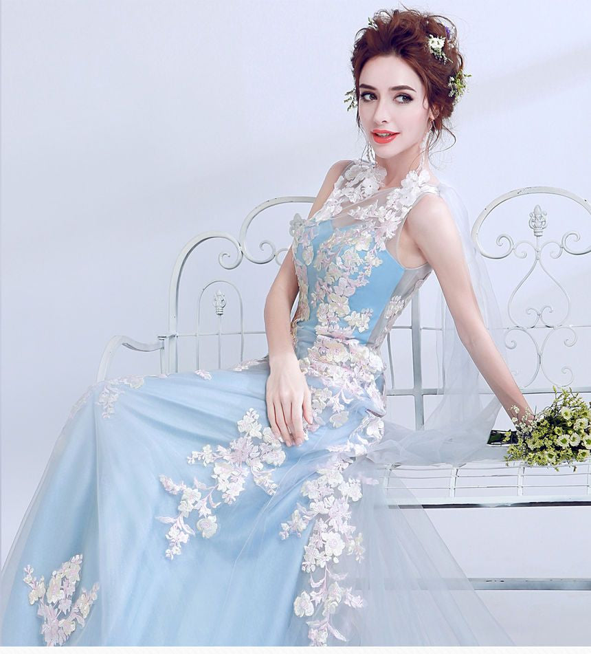 Embroidery Dip-Back Evening Gown