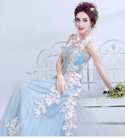 Embroidery Dip-Back Evening Gown