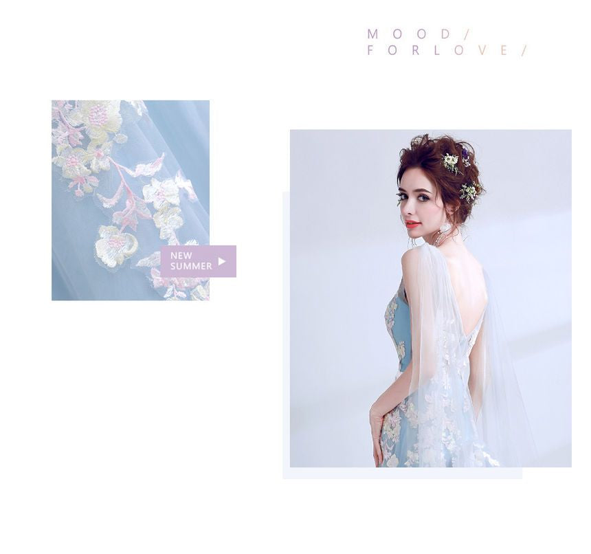 Embroidery Dip-Back Evening Gown