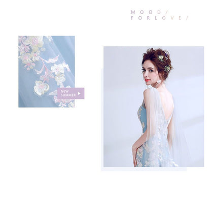 Embroidery Dip-Back Evening Gown